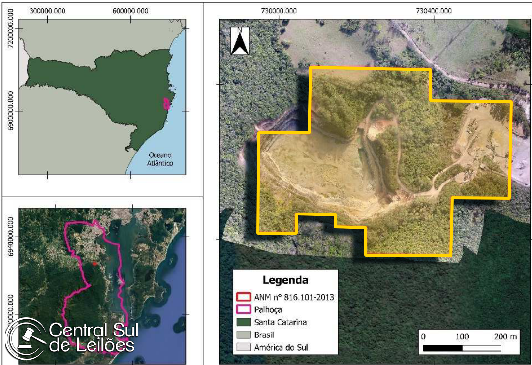 Terreno com área de 532.359,00m² e Direitos de Exploração de Jazida mineral de Granito, em Palhoça/SC