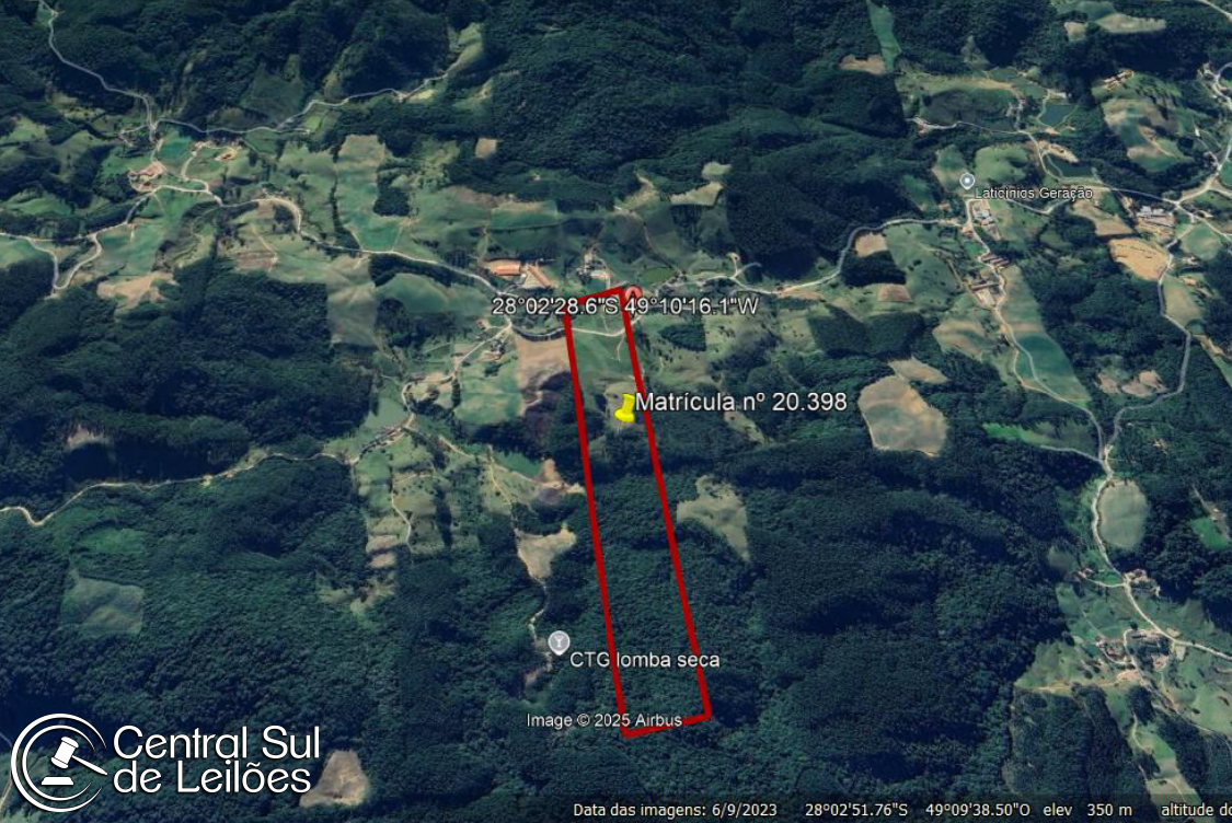 Terreno rural com área de 250.000,00m², situado em Rio dos Índios, no Município de Santa Rosa de Lima/SC