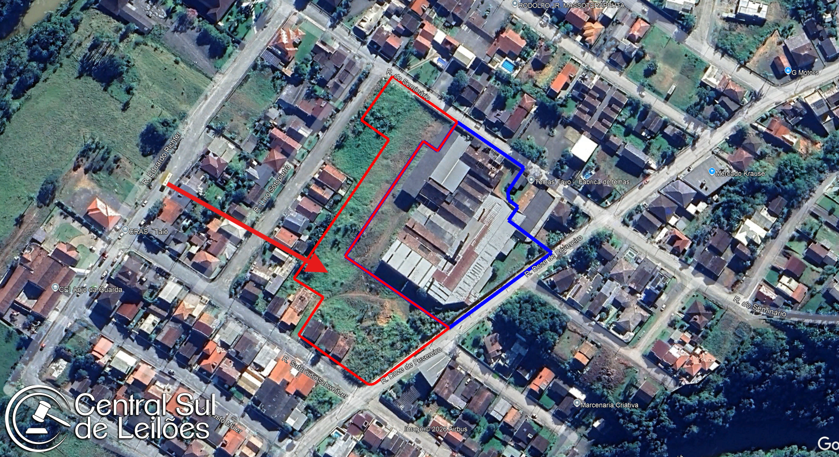 Terreno de esquina com área de 8.162,62m², bairro Seminário, no Município de Taió/SC