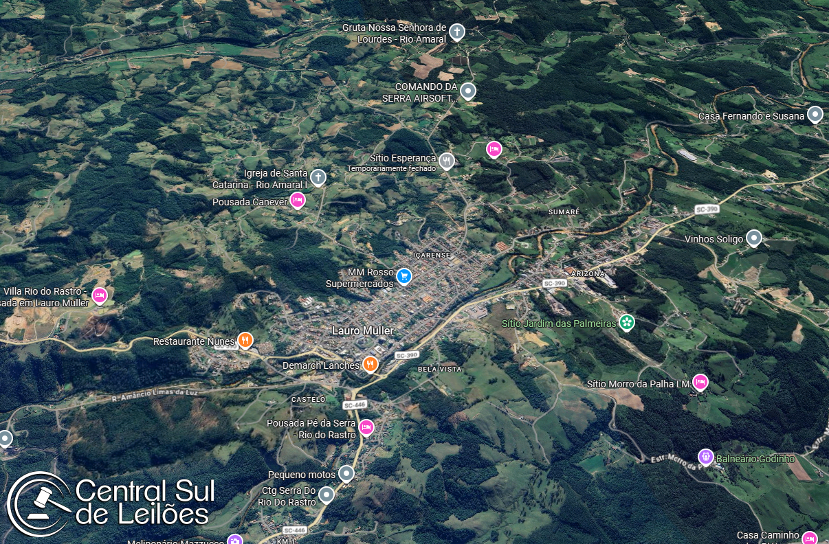 Fração de 12,50% equivalente a aprox. 5.069,75m², sobre terreno rural com área total de 40.558,00m², no Município de Lauro Muller/SC